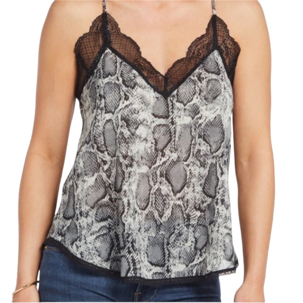 Lovestitch Women's snake print spaghetti strap camisole with lace accent, Sz S